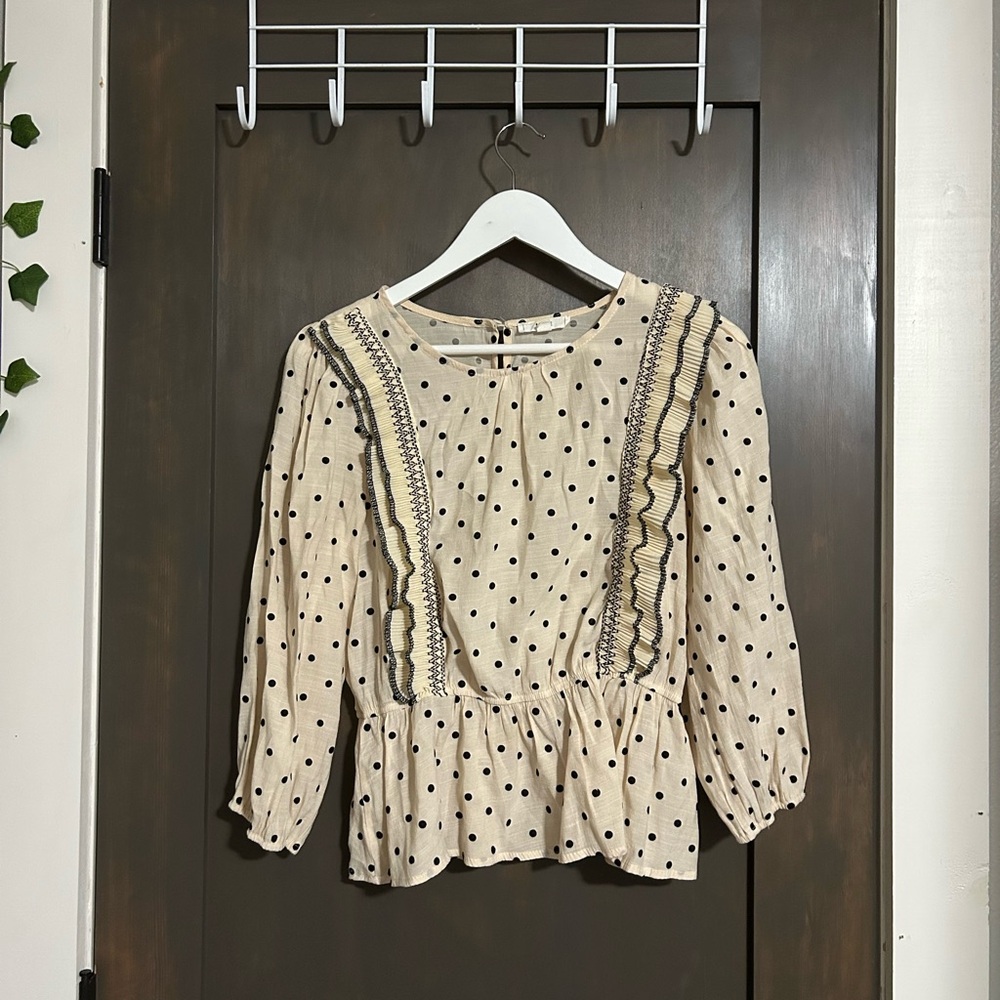 Mine Cream and Black Polka Dot Ruffle Blouse